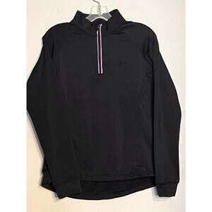AVIA BLACK PURPLE PULLOVER 1/4 ZIP ATHLEISURE PERFORMANCE TOP SHIRT M MEDIUM